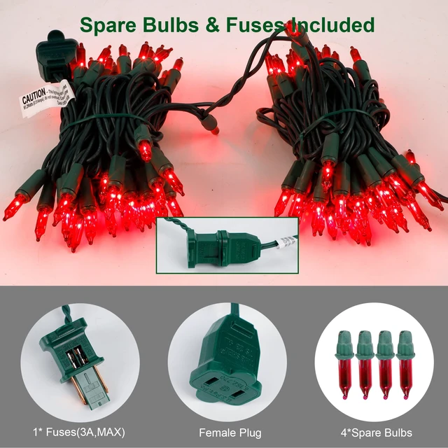 Alt view image 5 of 7 - 3 Sets Valentines Lights, 150 Count 33 FT Each Mini String Lights, Green Wire Fairy Light, 120V UL Certified Connectable Christmas Tree Light for Holiday Winter Patio Party Outdoor Decor, Red
