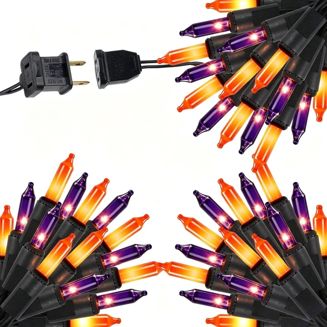 Main image of 3 Sets Halloween Lights, 29ft 150 Count Black Wire Fairy Mini Lights, 120V UL Certified Incandescent Light String, Connectable for Garden Patio Holiday Party Outdoor Decor, Orange & Purple