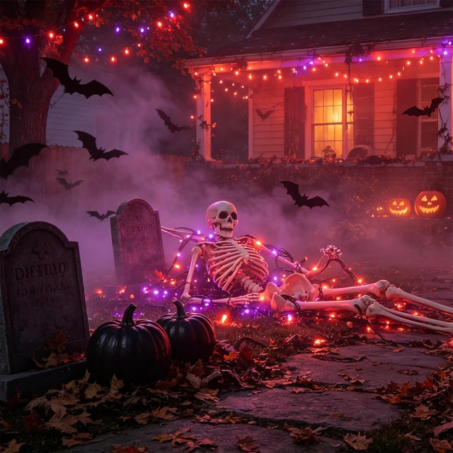 Alt view image 4 of 7 - 3 Sets Halloween Lights, 29ft 150 Count Black Wire Fairy Mini Lights, 120V UL Certified Incandescent Light String, Connectable for Garden Patio Holiday Party Outdoor Decor, Orange & Purple