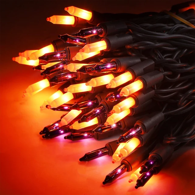 Alt view image 5 of 7 - 3 Sets Halloween Lights, 29ft 150 Count Black Wire Fairy Mini Lights, 120V UL Certified Incandescent Light String, Connectable for Garden Patio Holiday Party Outdoor Decor, Orange & Purple