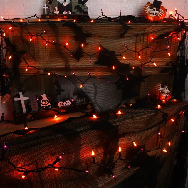 Alt view image 7 of 7 - 3 Sets Halloween Lights, 29ft 150 Count Black Wire Fairy Mini Lights, 120V UL Certified Incandescent Light String, Connectable for Garden Patio Holiday Party Outdoor Decor, Orange & Purple