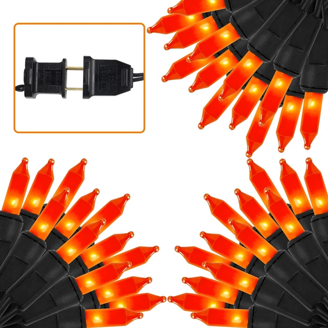 Main image of 3 Pack Halloween Lights Outdoor, Each 29ft 150 Count Black Wire Incandescent Fairy Mini Lights, 120V UL Certified Clear Light String, Connectable for Patio Tree Party Home Decor, Orange