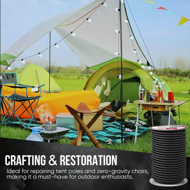 Alt view image 6 of 7 - Marine Grade Heavy Duty Bungee Cord Roll with 12 Hooks - Black Elastic Shock Cord Kit for Kayak Deck, Outdoor Camping, Tarp Tie Downs, Bike Rack, DIY Assorted Bungee Ropes (1/4" x 100ft)