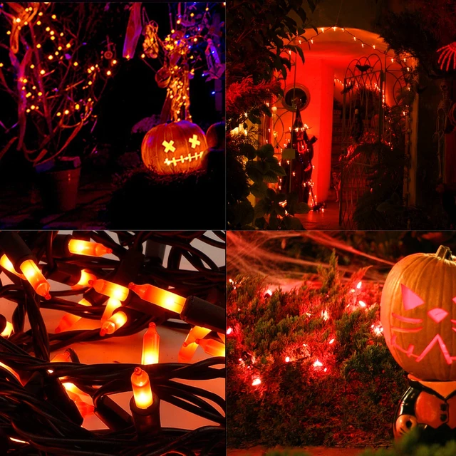 Alt view image 5 of 7 - 3 Pack Halloween Lights Outdoor, Each 29ft 150 Count Black Wire Incandescent Fairy Mini Lights, 120V UL Certified Clear Light String, Connectable for Patio Tree Party Home Decor, Orange