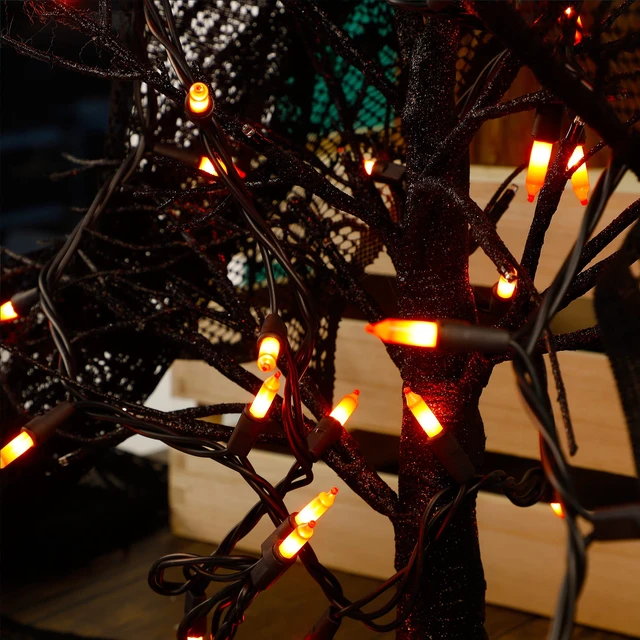 Alt view image 7 of 7 - 3 Pack Halloween Lights Outdoor, Each 29ft 150 Count Black Wire Incandescent Fairy Mini Lights, 120V UL Certified Clear Light String, Connectable for Patio Tree Party Home Decor, Orange