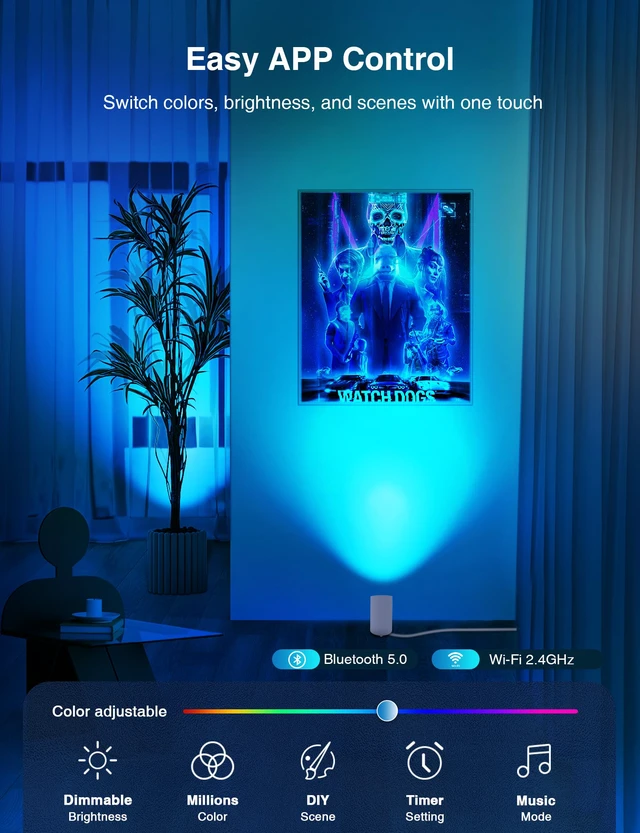 Alt view image 2 of 7 - 5W Smart Floor Can Light Up Lights Indoor, APP Control, RGBCW, 2PCS Uplights Indoor with Timer, 2700K-6500K, Alexa & Google Assistant, Color Changing Spotlights Indoor for Sofa Plant Corner