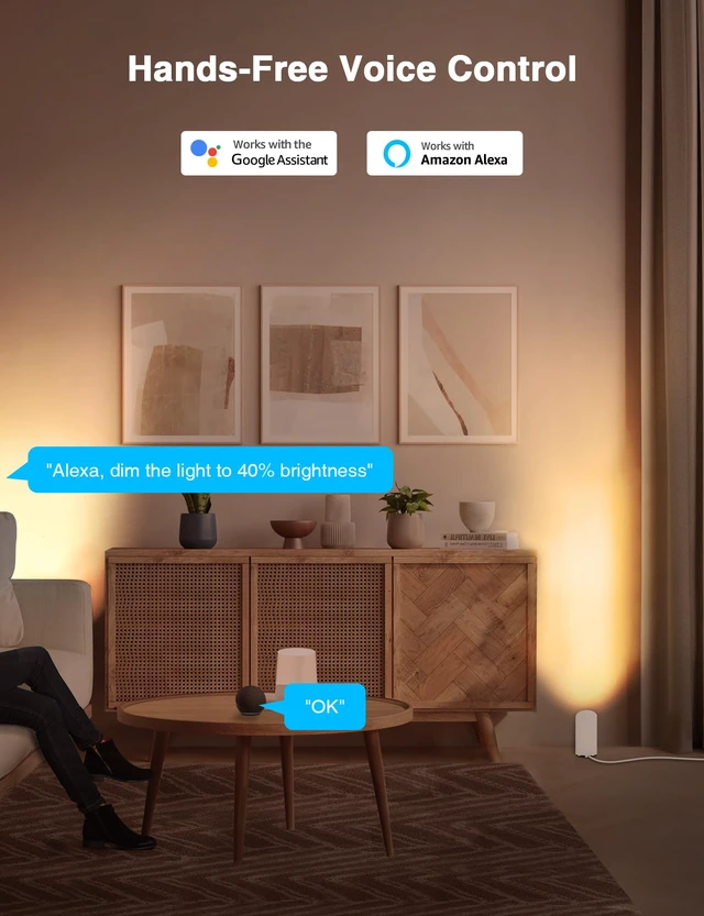 Alt view image 3 of 7 - 5W Smart Floor Can Light Up Lights Indoor, APP Control, RGBCW, 2PCS Uplights Indoor with Timer, 2700K-6500K, Alexa & Google Assistant, Color Changing Spotlights Indoor for Sofa Plant Corner