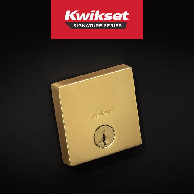 Alt view image 2 of 7 - Downtown Deadbolt Lock, Satin Brass Square Exterior Keyed Front Entry Door, Pick Resistant SmartKey Rekey Security, Single Cylinder Dead Bolt