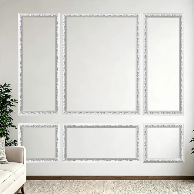 Main image of Peel and Stick Wall Molding Kit, Premade Accent Wainscoting Panels,24x60in 3 Set,Pattern,Self Adhesive,Paintable,PVC,Pre-Cut