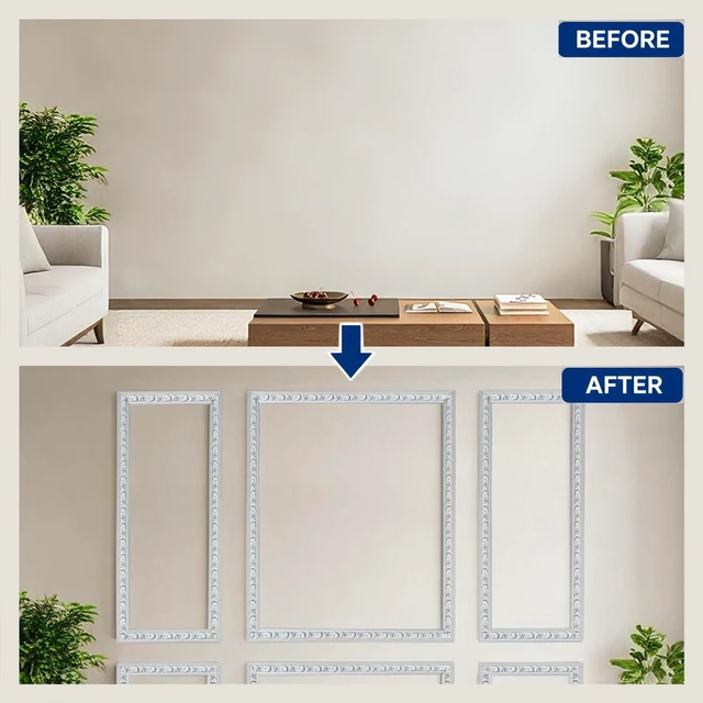 Alt view image 4 of 7 - Peel and Stick Wall Molding Kit, Premade Accent Wainscoting Panels,24x60in 3 Set,Pattern,Self Adhesive,Paintable,PVC,Pre-Cut