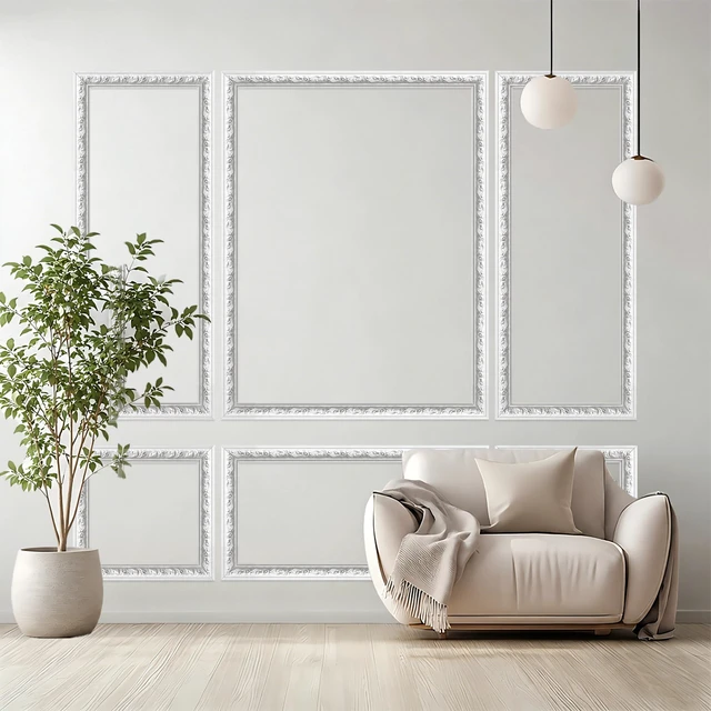 Alt view image 6 of 7 - Peel and Stick Wall Molding Kit, Premade Accent Wainscoting Panels,24x60in 3 Set,Pattern,Self Adhesive,Paintable,PVC,Pre-Cut