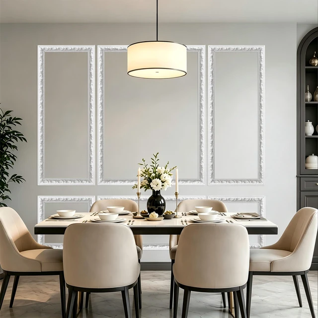 Alt view image 7 of 7 - Peel and Stick Wall Molding Kit, Premade Accent Wainscoting Panels,24x60in 3 Set,Pattern,Self Adhesive,Paintable,PVC,Pre-Cut