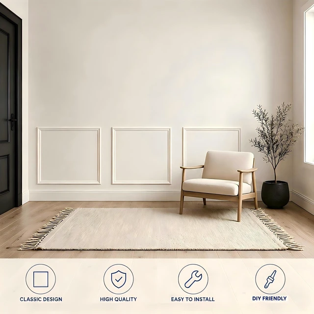 Alt view image 4 of 7 - 3 Set Peel and Stick Wall Molding Kit,Pre Cut Wainscoting Panels,24x24in Self Adhesive,Paintable,PVC,Premade