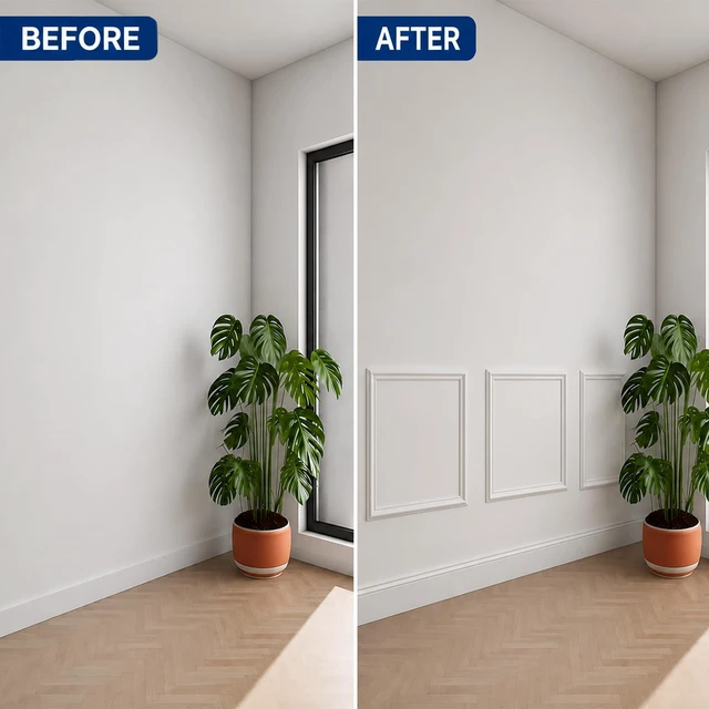 Alt view image 5 of 7 - 3 Set Peel and Stick Wall Molding Kit,Pre Cut Wainscoting Panels,24x24in Self Adhesive,Paintable,PVC,Premade