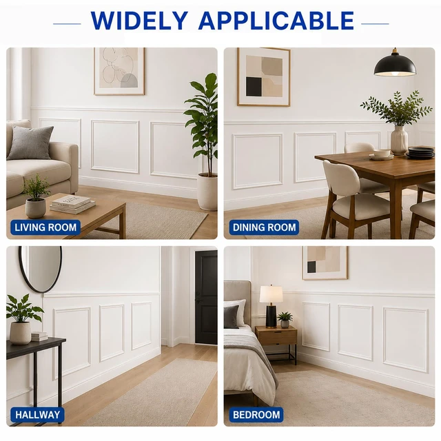 Alt view image 7 of 7 - 3 Set Peel and Stick Wall Molding Kit,Pre Cut Wainscoting Panels,24x24in Self Adhesive,Paintable,PVC,Premade