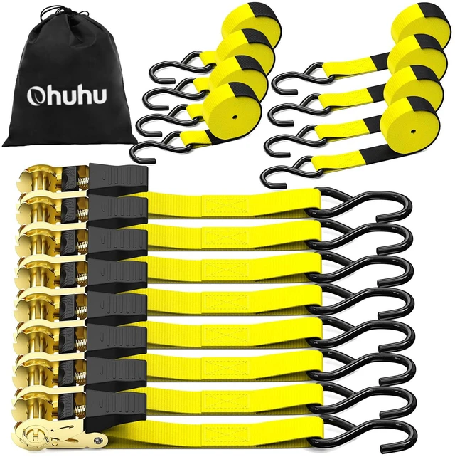 Main image of Ratchet Tie Down Straps, Cargo Straps for Trucks 1" x 15', 8-Pack Reinforced Stitching, Protective Sheath, 500 lbs Load Cap, 1500 lbs Breaking Strength Limit, For Moving Appliances Motorcycle