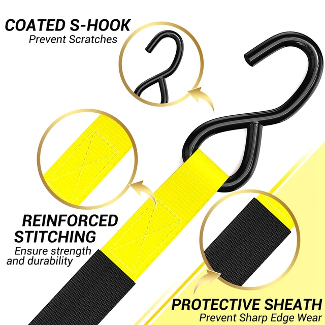 Alt view image 3 of 7 - Ratchet Tie Down Straps, Cargo Straps for Trucks 1" x 15', 8-Pack Reinforced Stitching, Protective Sheath, 500 lbs Load Cap, 1500 lbs Breaking Strength Limit, For Moving Appliances Motorcycle