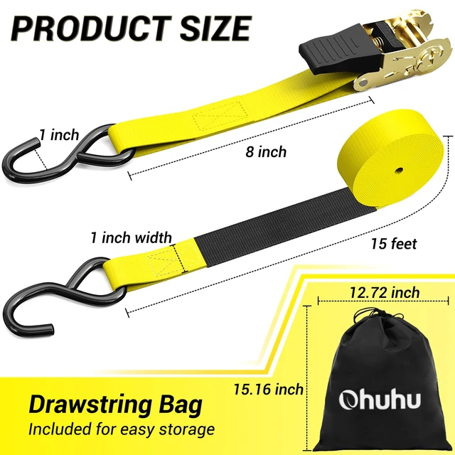 Alt view image 5 of 7 - Ratchet Tie Down Straps, Cargo Straps for Trucks 1" x 15', 8-Pack Reinforced Stitching, Protective Sheath, 500 lbs Load Cap, 1500 lbs Breaking Strength Limit, For Moving Appliances Motorcycle