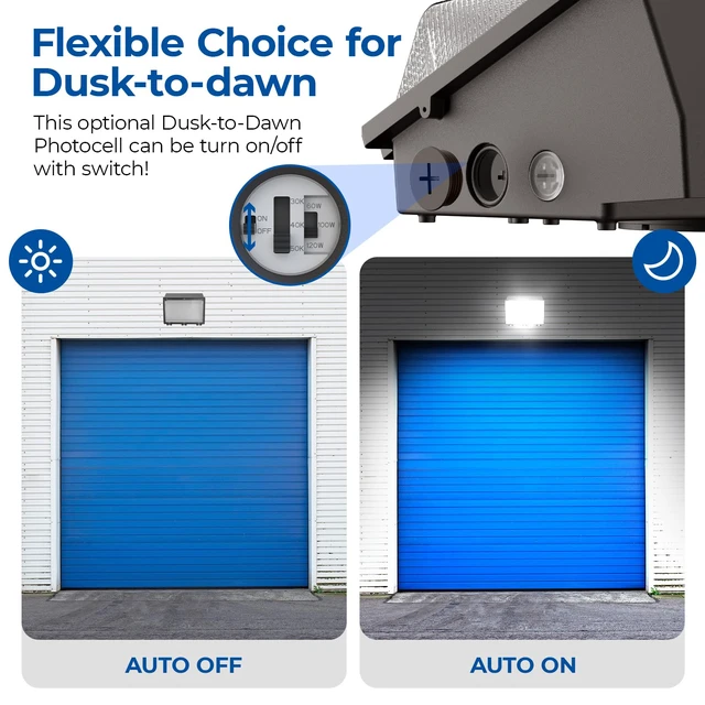 Alt view image 2 of 7 - 120W LED Wall Pack Light, 3CCT 16800LM, Dusk to Dawn Sensor, 1 Pack 100-277Vac,120W/100W/60W Switchable, UL Listed, IP65 Waterproof, Outdoor Security Flood Lighting for Parking Lot, Warehouses