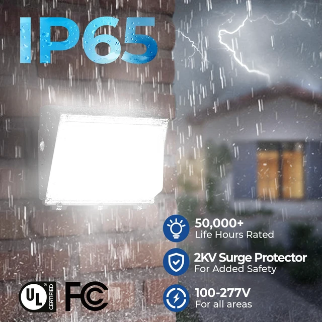 Alt view image 6 of 7 - 120W LED Wall Pack Light, 3CCT 16800LM, Dusk to Dawn Sensor, 1 Pack 100-277Vac,120W/100W/60W Switchable, UL Listed, IP65 Waterproof, Outdoor Security Flood Lighting for Parking Lot, Warehouses