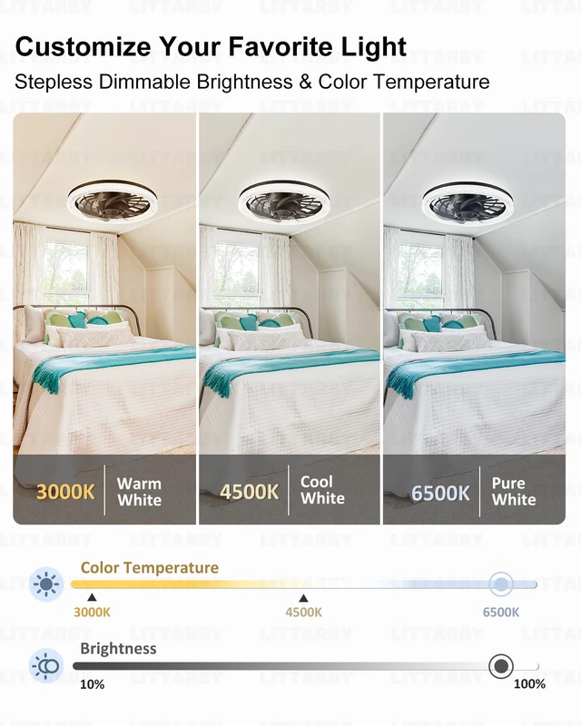 Alt view image 2 of 7 - Ceiling Fans with Lights, Socket Fan Light with Remote Control, Dimmable Brightness 3000K-6500K Memory, Socket Modern Flush Mount Low Profile Ceiling Fan for Bedroom, Small Living Room, Kitchen Black