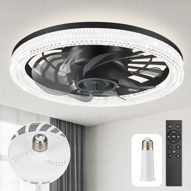 Main image of Ceiling Fans with Lights, Socket Fan Light with Remote Control, Dimmable Brightness 3000K-6500K Memory, Socket Modern Flush Mount Low Profile Ceiling Fan for Bedroom, Small Living Room, Kitchen Black