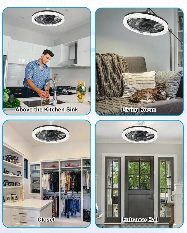 Alt view image 7 of 7 - Ceiling Fans with Lights, Socket Fan Light with Remote Control, Dimmable Brightness 3000K-6500K Memory, Socket Modern Flush Mount Low Profile Ceiling Fan for Bedroom, Small Living Room, Kitchen Black