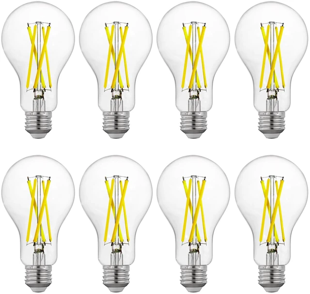 Main image of 100W Eqv Dimmable A21 LED Bulbs, 1600LM, 5000K Daylight, E26, 8 Pack 12W, CRI90, clear glass, instant on, no flicker, for table lamps, kitchen, bathroom, garage