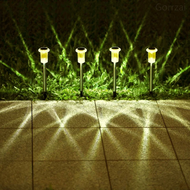 Alt view image 7 of 7 - 10 Pack Solar Lights Outdoor Waterproof Pathway Lights, Warm White Stainless Steel Stake Lights for Yard Garden Walkway Driveway Sidewalk Lawn Landscape Path Outside LED Auto On/Off, Acrylic