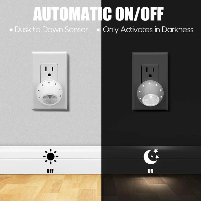 Alt view image 3 of 6 - Plug-in LED Night Light Dusk to Dawn Sensor Neutral White 6 Pack