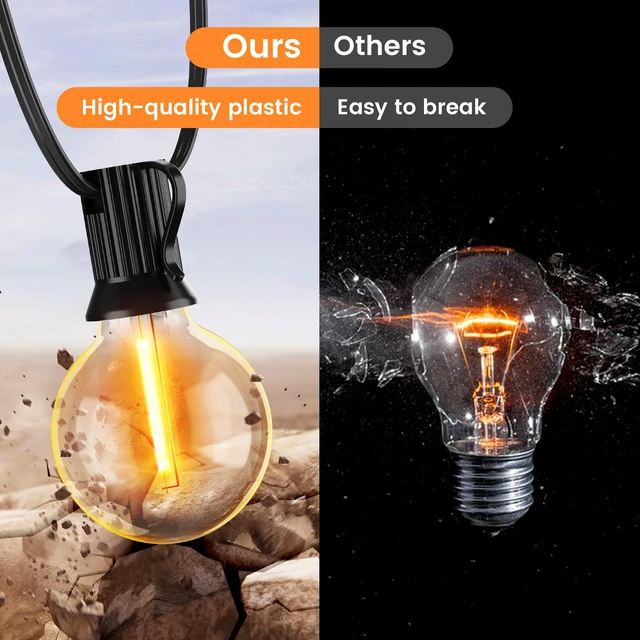 Alt view image 4 of 6 - 35FT Solar String Lights Outdoor, Waterproof Solar Patio Lights with Remote, 17 Shatterproof LED Filament G40 Globe Bulbs, 2200K Soft White, Dimmable Outside Hanging Light for Backyard Deck