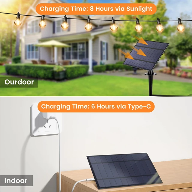 Alt view image 5 of 6 - 35FT Solar String Lights Outdoor, Waterproof Solar Patio Lights with Remote, 17 Shatterproof LED Filament G40 Globe Bulbs, 2200K Soft White, Dimmable Outside Hanging Light for Backyard Deck