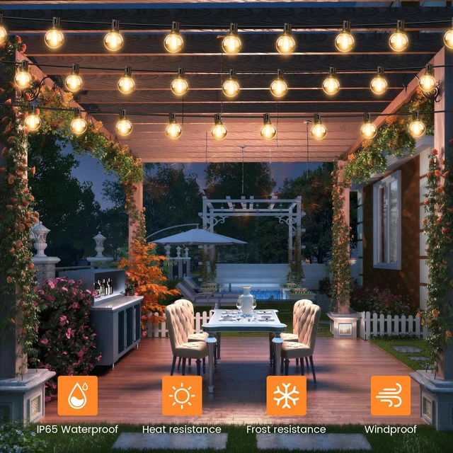 Alt view image 6 of 6 - 35FT Solar String Lights Outdoor, Waterproof Solar Patio Lights with Remote, 17 Shatterproof LED Filament G40 Globe Bulbs, 2200K Soft White, Dimmable Outside Hanging Light for Backyard Deck