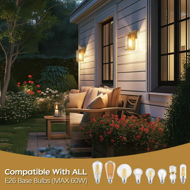 Alt view image 3 of 7 - Outdoor Exterior Lighting Fixture for House, Waterproof Front Porch Lights 10.65inch, Anti-Rust Metal Frame, Tempered Glass, E26 Base, Waterproof, Easy Install, Wall Sconce for Patio, Garage, Entryway
