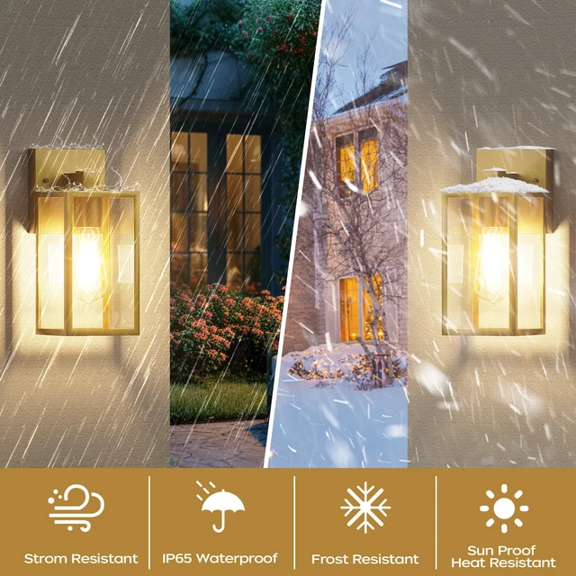 Alt view image 2 of 7 - Outdoor Exterior Lighting Fixture for House, Waterproof Front Porch Lights 10.65inch, Anti-Rust Metal Frame, Tempered Glass, E26 Base, Waterproof, Easy Install, Wall Sconce for Patio, Garage, Entryway