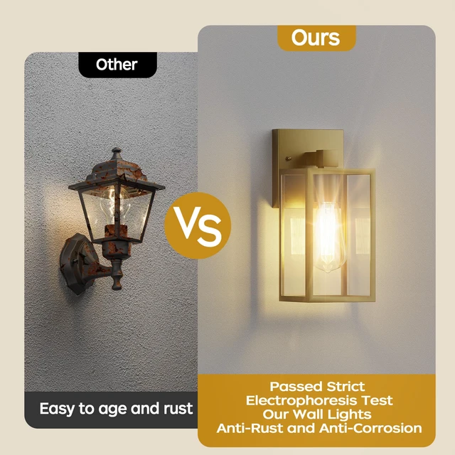 Alt view image 5 of 7 - Outdoor Exterior Lighting Fixture for House, Waterproof Front Porch Lights 10.65inch, Anti-Rust Metal Frame, Tempered Glass, E26 Base, Waterproof, Easy Install, Wall Sconce for Patio, Garage, Entryway
