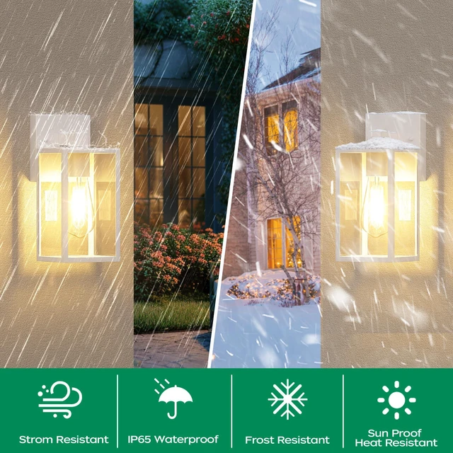 Alt view image 3 of 7 - Outdoor Front Porch Light Wall Mount, Exterior Lighting Fixture 1Pack 10.65inch, Anti-Rust Metal Frame, Tempered Glass, E26 Base, Waterproof, Easy Install, Wall Sconce for Patio, Garage, Entryway