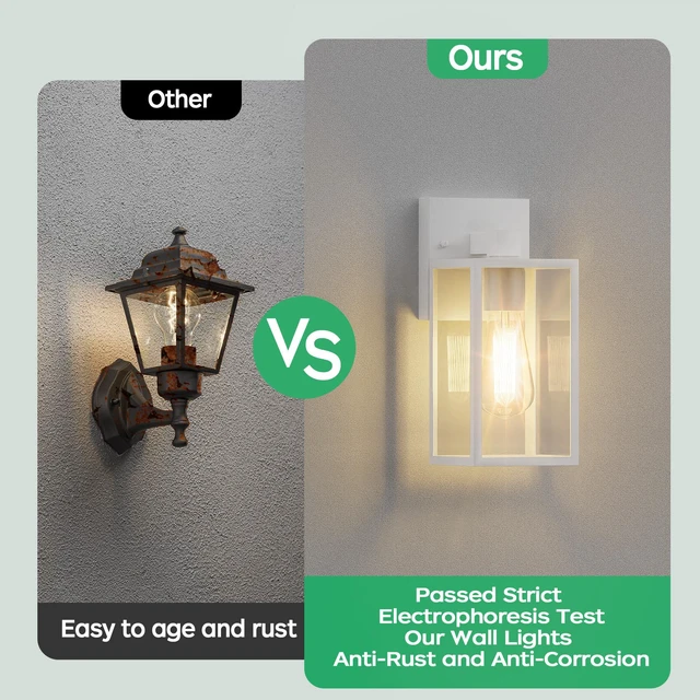 Alt view image 5 of 7 - Outdoor Front Porch Light Wall Mount, Exterior Lighting Fixture 1Pack 10.65inch, Anti-Rust Metal Frame, Tempered Glass, E26 Base, Waterproof, Easy Install, Wall Sconce for Patio, Garage, Entryway