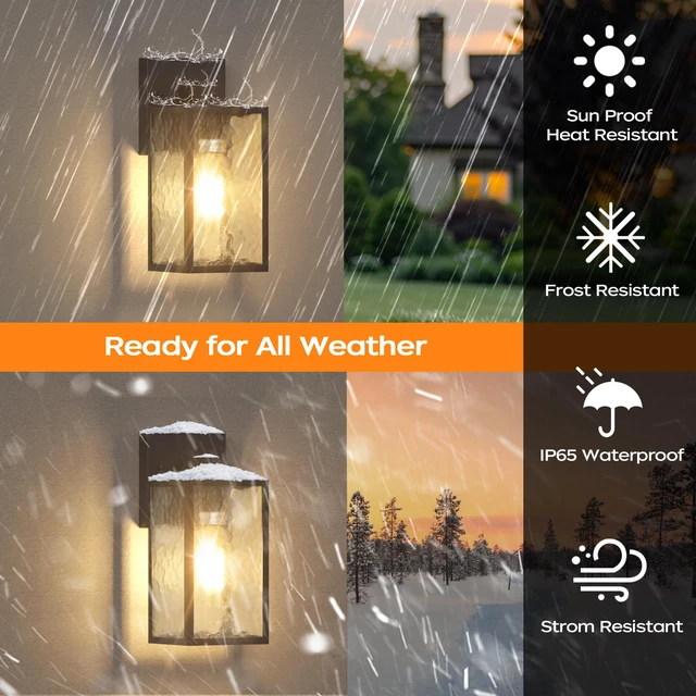 Alt view image 2 of 7 - Exterior Lighting Fixture, Outdoor Front Porch Light Wall Mount 1Pack 10.65inch, Anti-Rust Metal Frame, Tempered Glass, E26 Base, Waterproof, Easy Install, Wall Sconce for Patio, Garage, Entryway