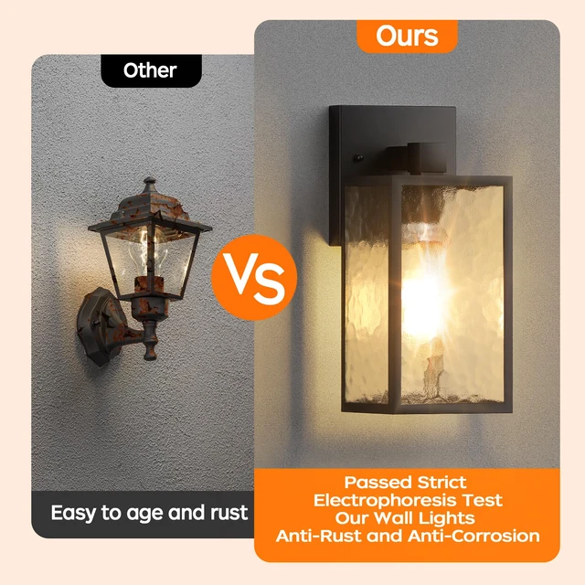 Alt view image 3 of 7 - Exterior Lighting Fixture, Outdoor Front Porch Light Wall Mount 1Pack 10.65inch, Anti-Rust Metal Frame, Tempered Glass, E26 Base, Waterproof, Easy Install, Wall Sconce for Patio, Garage, Entryway