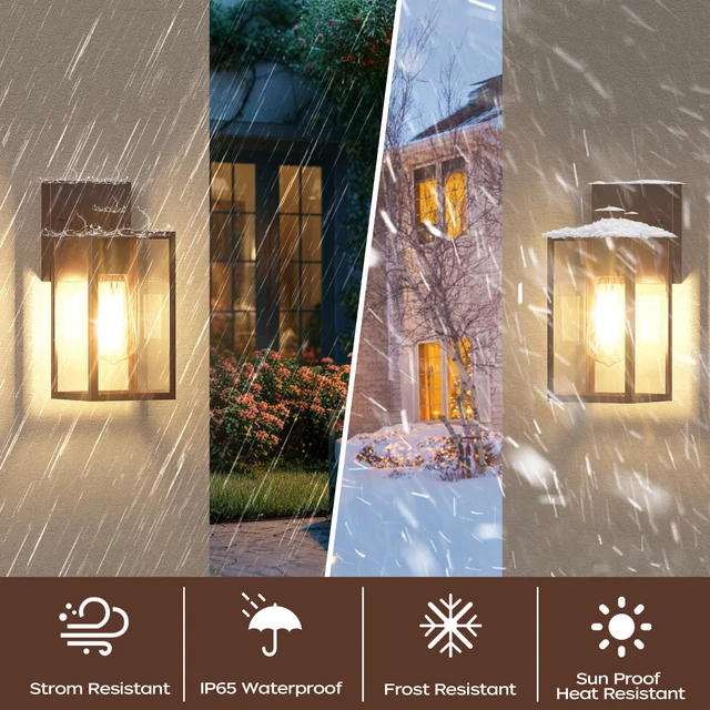 Alt view image 3 of 7 - Outdoor Front Porch Light Wall Mount, Exterior Lighting Fixtures 10.65inch, Anti-Rust Metal Frame, Tempered Glass, E26 Base, Waterproof, Easy Install, Wall Sconce for Patio, Garage, Entryway