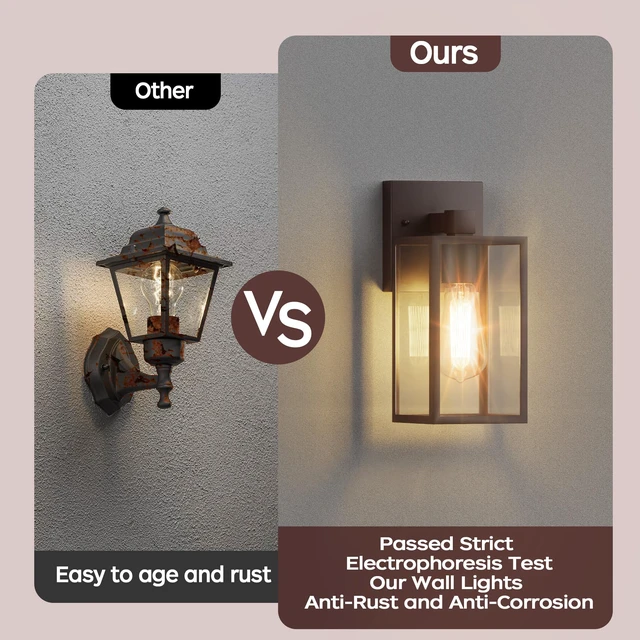 Alt view image 5 of 7 - Outdoor Front Porch Light Wall Mount, Exterior Lighting Fixtures 10.65inch, Anti-Rust Metal Frame, Tempered Glass, E26 Base, Waterproof, Easy Install, Wall Sconce for Patio, Garage, Entryway