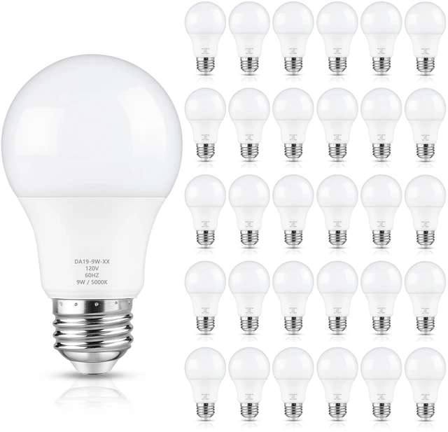 Main image of A19 LED Light Bulb 60W Equivalent, Dimmable 5000K Daylight White 900LM, Efficient 9W Bight White LED Bulb Energy Saving, 85+ CRI, E26 Standard Base Lightbulb for Bedroom Living Room, 30-Pack