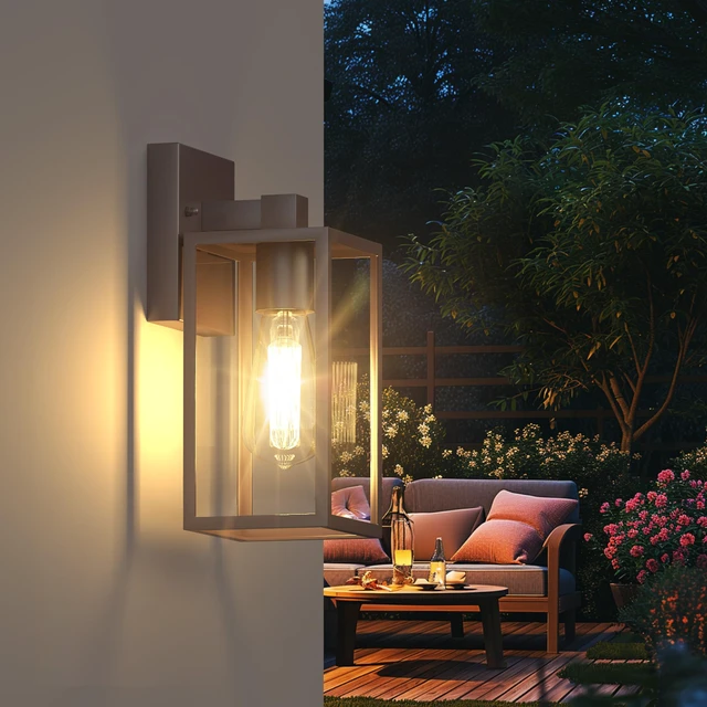 Alt view image 7 of 7 - Outdoor Front Porch Light Wall Mount, Exterior Lighting Fixtures 10.65inch, Anti-Rust Metal Frame, Tempered Glass, E26 Base, Waterproof, Easy Install, Wall Sconce for Patio, Garage, Entryway