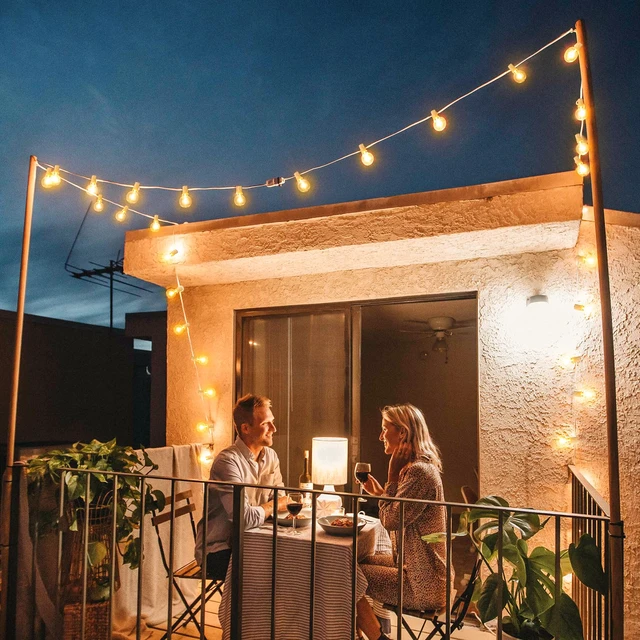 Alt view image 5 of 7 - 100Ft LED Outdoor String Lights, Dimmable Waterproof G40 Globe Patio Lights with 50+3 2700K Shatterproof Bulbs for Cafe Bistro-White Cord