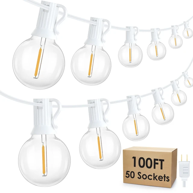 Alt view image 7 of 7 - 100Ft LED Outdoor String Lights, Dimmable Waterproof G40 Globe Patio Lights with 50+3 2700K Shatterproof Bulbs for Cafe Bistro-White Cord