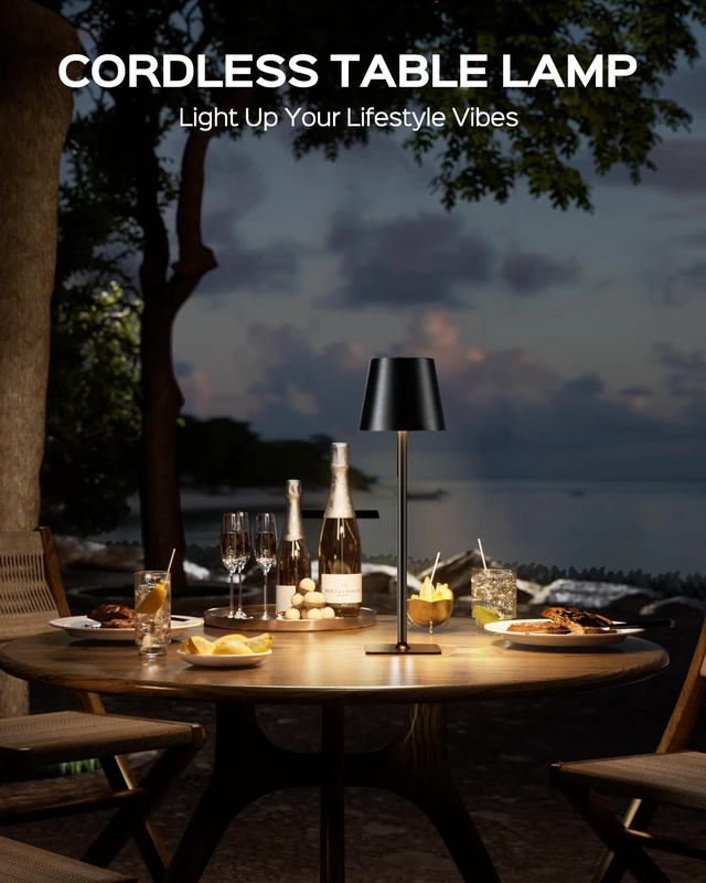 Alt view image 2 of 7 - Cordless Table Lamps Rechargeable, 3 Height, 5000 Capacity 3 Colors Smooth Dimming, Portable LED Waterproof Table Lamp for Dining, Bedroom, Outdoor Black (2 Pack)