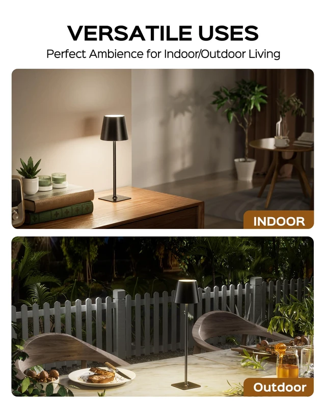 Alt view image 7 of 7 - Cordless Table Lamps Rechargeable, 3 Height, 5000 Capacity 3 Colors Smooth Dimming, Portable LED Waterproof Table Lamp for Dining, Bedroom, Outdoor Black (2 Pack)