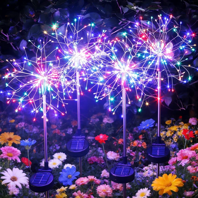 Main image of Solar Garden Lights Outdoor Yard Decorations, 4 Pack 150Leds Pathway Light, Fairy Firework Stake Lights for Garden, Patio, Pathway, Flowerbed Multicolor