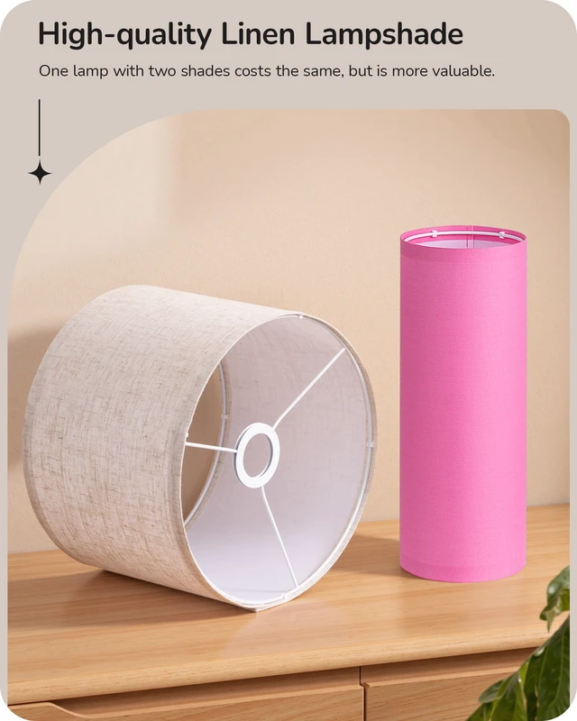 Alt view image 4 of 7 - 2 Lampshades Modern Floor Lamps for Living Room Pink 63.7", Remote Control, Foot Switch, 2700-6000K Dimmable, 9W Bulb Included, Minimalist Standing Lamp for Bedroom, Office